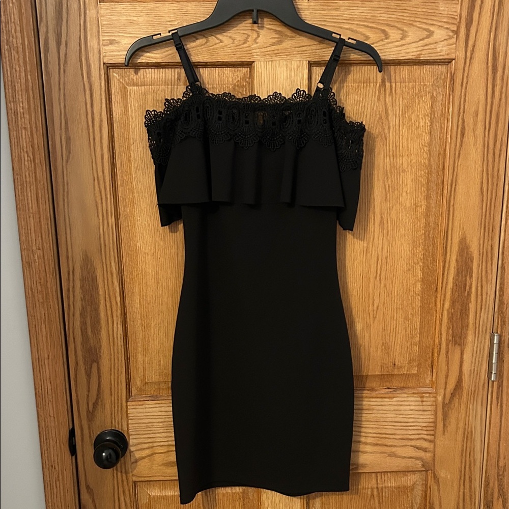 BCX Black Lace Ruffle Mini Dress